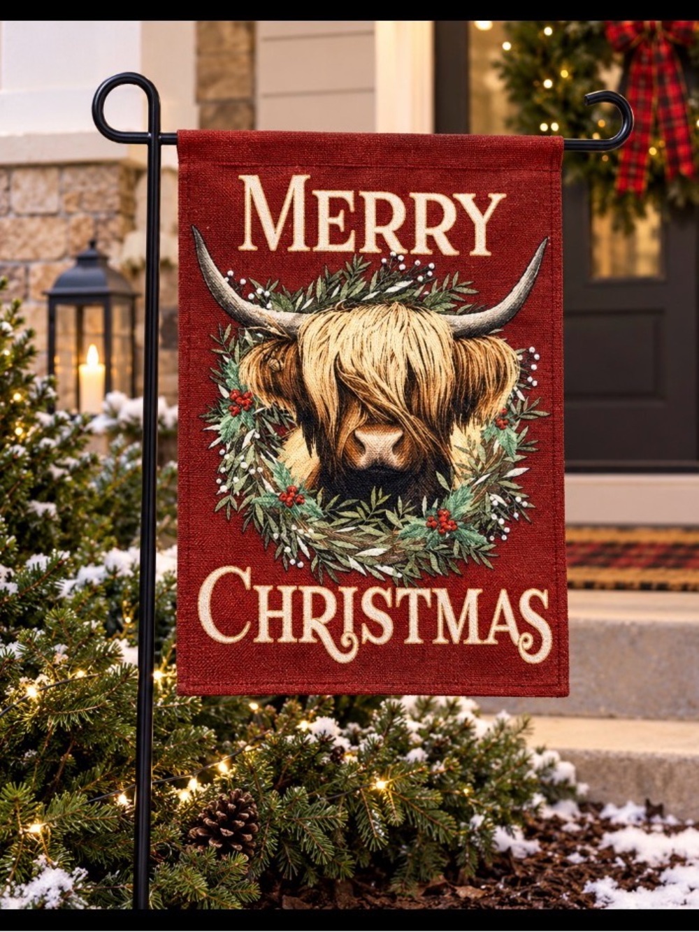 Highland Cow Garden Flag Christmas Decor Burlap 18 in. x 12 in.